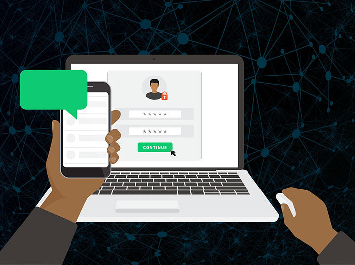 multi-factor authentication image of phone and computer